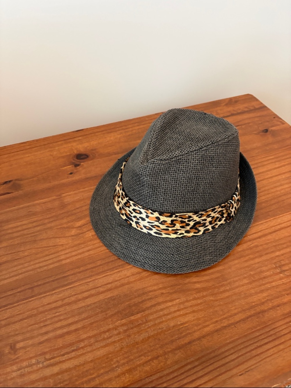 Gray Fedora with Leopard-Print Band